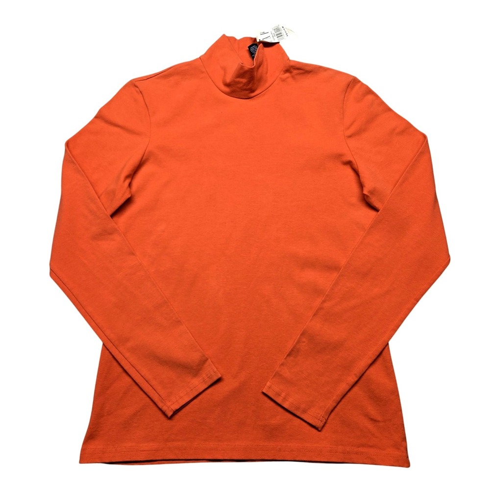 GAP Shirt Womens Medium Orange Stretch Mock Neck Long Sleeve Made USA‎ Top